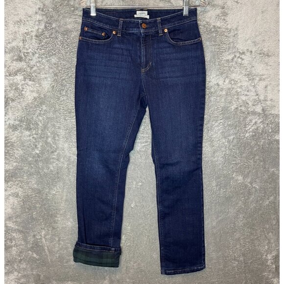 LL Bean Women Favorite Fit Flannel Lined Mid Rise Dark Wash Stretch Denim Jean 8 - Picture 1 of 13